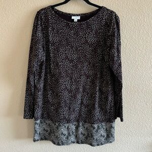 J Jill Size Large Boat Neck Tunic Top Black Pattern Long Sleeve 100% Pima Cotton